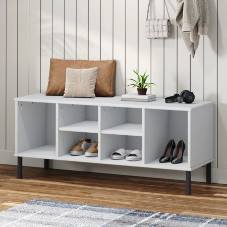 Shoe rack with metal legs OSLO solid wood white 106x35x45 cm by vidaXL, Shoe racks and shoe organizers - Ref: Foro24-350996, ...