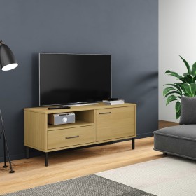 Mueble de TV con patas de metal OSLO madera maciza pino marrón de vidaXL, Muebles TV - Ref: Foro24-351021, Precio: 62,04 €, D...