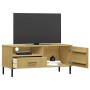 TV stand with metal legs OSLO solid pine wood brown by vidaXL, TV Furniture - Ref: Foro24-351021, Price: 62,99 €, Discount: %