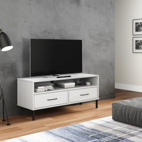 TV-Schrank mit Metallbeinen OSLO aus massivem weißem Kiefernholz von vidaXL, TV-Möbel - Ref: Foro24-351026, Preis: 69,36 €, R...