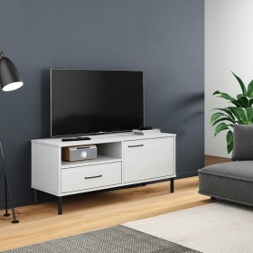 TV-Möbel mit Metallbeinen OSLO massives Kiefernholz weiß von vidaXL, TV-Möbel - Ref: Foro24-351023, Preis: 65,78 €, Rabatt: %