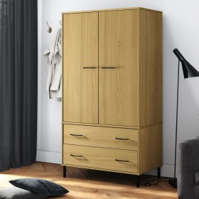 OSLO Massivholz Metall Beinschrank braun 90x55x172,5 cm von vidaXL, Kleiderschränke - Ref: Foro24-350988, Preis: 334,69 €, Ra...