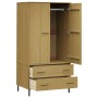 OSLO Massivholz Metall Beinschrank braun 90x55x172,5 cm von vidaXL, Kleiderschränke - Ref: Foro24-350988, Preis: 282,57 €, Ra...