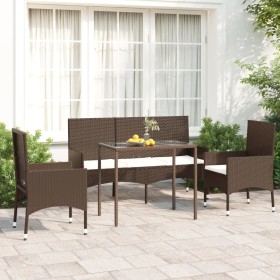 4-teiliges Gartenmöbel-Set und braune synthetische Rattankissen von vidaXL, Gartensets - Ref: Foro24-319503, Preis: 204,99 €,...