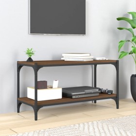 Brown oak plywood and steel TV cabinet 80x33x41 cm by vidaXL, TV Furniture - Ref: Foro24-819336, Price: 42,96 €, Discount: %