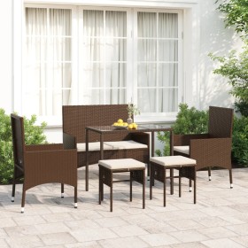 6-teiliges Gartenmöbel-Set und braune synthetische Rattankissen von vidaXL, Gartensets - Ref: Foro24-319507, Preis: 215,99 €,...