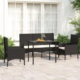 Garden set with cushions 4 pieces black synthetic rattan by vidaXL, Garden sets - Ref: Foro24-319504, Price: 198,99 €, Discou...