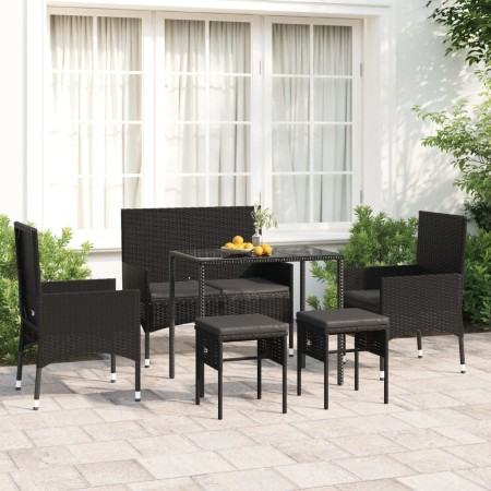 Set muebles de jardín 6 piezas y cojines ratán sintético negro de vidaXL, Conjuntos de jardín - Ref: Foro24-319510, Precio: 2...