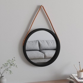 Espejo de pared con correa negro Ø45 cm de vidaXL, Espejos - Ref: Foro24-351539, Precio: 42,99 €, Descuento: %