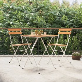 Folding cafeteria furniture 3 pieces solid acacia wood and steel by vidaXL, Garden sets - Ref: Foro24-319972, Price: 114,94 €...