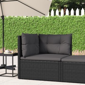 Garten-Ecksofa mit schwarzen synthetischen Rattankissen von vidaXL, Modulare Sofas für den Außenbereich - Ref: Foro24-319587,...