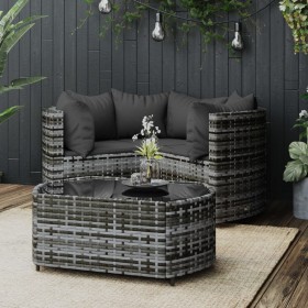 4-teiliges Gartenmöbel-Set und Kissen synthetisches Rattangrau von vidaXL, Gartensets - Ref: Foro24-319776, Preis: 273,99 €, ...