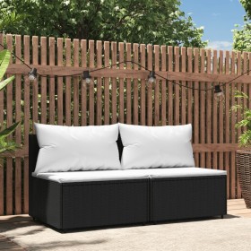 Zentrale Gartensofas mit Kissen, 2 Einheiten, schwarzes synthetisches Rattan von vidaXL, Outdoor-Sofas - Ref: Foro24-319738, ...