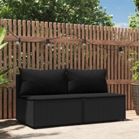 Central garden sofas with cushions 2 units black synthetic rattan by vidaXL, Outdoor sofas - Ref: Foro24-319786, Price: 140,4...