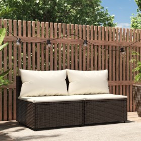 Central garden sofas with cushions 2 units brown synthetic rattan by vidaXL, Outdoor sofas - Ref: Foro24-319754, Price: 120,2...