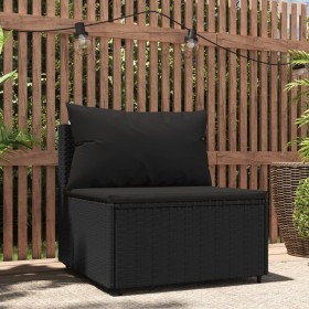 Zentrales Gartensofa mit schwarzen synthetischen Rattankissen von vidaXL, Outdoor-Sofas - Ref: Foro24-319785, Preis: 64,51 €,...