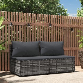 Central garden sofas with cushions 2 units gray synthetic rattan by vidaXL, Outdoor sofas - Ref: Foro24-319770, Price: 111,80...