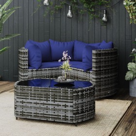 4-teiliges Gartenmöbel-Set und graue synthetische Rattankissen von vidaXL, Gartensets - Ref: Foro24-319856, Preis: 189,99 €, ...