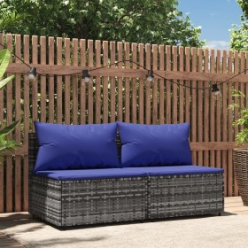 Central garden sofas with cushions 2 units gray synthetic rattan by vidaXL, Outdoor sofas - Ref: Foro24-319850, Price: 83,99 ...