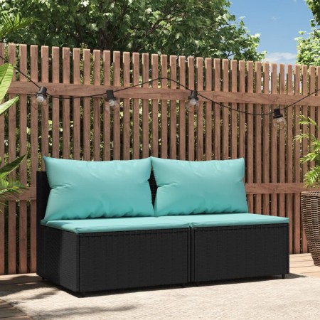 Zentrale Gartensofas mit Kissen, 2 Einheiten, schwarzes synthetisches Rattan von vidaXL, Outdoor-Sofas - Ref: Foro24-319802, ...