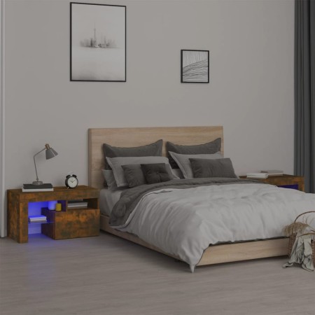 Mesitas de noche con LED 2 uds roble ahumado 70x36,5x40cm de vidaXL, Mesitas de noche - Ref: Foro24-3152775, Precio: 108,37 €...