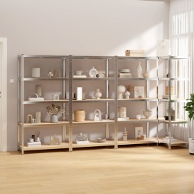 Shelving 5 levels 4 units steel plywood silver by vidaXL, Industrial shelving - Ref: Foro24-3154174, Price: 153,31 €, Discoun...