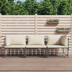 Gartenmöbel-Set 3-teilig anthrazitfarbene PE-Rattankissen von vidaXL, Outdoor-Sofas - Ref: Foro24-3186694, Preis: 247,25 €, R...