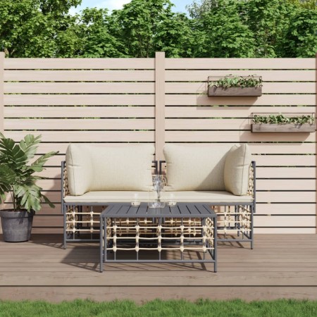 Gartenmöbel-Set 3-teilig anthrazitfarbene PE-Rattankissen von vidaXL, Outdoor-Sofas - Ref: Foro24-3186692, Preis: 240,54 €, R...