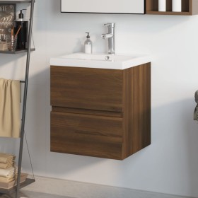 Mueble de baño con lavabo madera contrachapada marrón roble de vidaXL, Tocadores de baño - Ref: Foro24-3152863, Precio: 140,9...