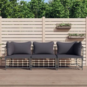 Gartenmöbel-Set 3-teilig anthrazitfarbene PE-Rattankissen von vidaXL, Outdoor-Sofas - Ref: Foro24-3186695, Preis: 244,99 €, R...