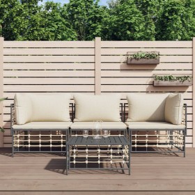 Garden furniture set 4 pieces and anthracite PE rattan cushions by vidaXL, Outdoor sofas - Ref: Foro24-3186696, Price: 299,99...