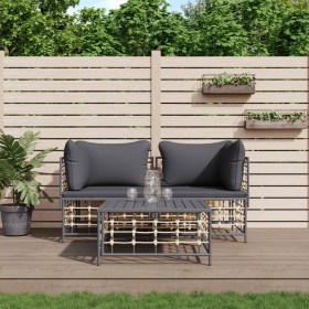 Gartenmöbel-Set 3-teilig mit Kissen Anthrazit PE-Rattan von vidaXL, Outdoor-Sofas - Ref: Foro24-3186693, Preis: 236,71 €, Rab...