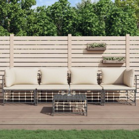 Gartenmöbel-Set 5-teilig und Kissen aus PE-Rattan Anthrazit von vidaXL, Outdoor-Sofas - Ref: Foro24-3186700, Preis: 371,99 €,...