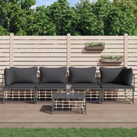 5-teiliges Gartenmöbel-Set und anthrazitfarbene PE-Rattan-Kissen von vidaXL, Outdoor-Sofas - Ref: Foro24-3186701, Preis: 369,...