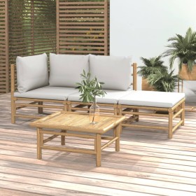 Set de muebles de jardín 4 piezas bambú y cojines gris claro de vidaXL, Conjuntos de jardín - Ref: Foro24-3155080, Precio: 25...