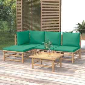 Set de muebles de jardín 5 piezas bambú con cojines verde de vidaXL, Conjuntos de jardín - Ref: Foro24-3155145, Precio: 311,5...