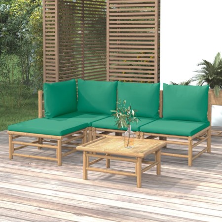 Set de muebles de jardín 5 piezas bambú con cojines verde de vidaXL, Conjuntos de jardín - Ref: Foro24-3155145, Precio: 312,9...