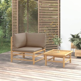 Set de muebles de jardín 2 piezas bambú y cojines gris taupe de vidaXL, Sofás modulares de exterior - Ref: Foro24-362285, Pre...