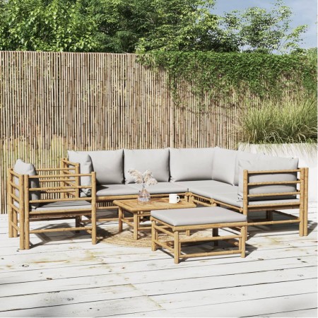 Gartenmöbel-Set 8-teilig aus Bambus und hellgrauen Kissen von vidaXL, Gartensets - Ref: Foro24-3155094, Preis: 719,42 €, Raba...