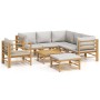 Set de muebles de jardín 8 piezas bambú y cojines gris claro de vidaXL, Conjuntos de jardín - Ref: Foro24-3155094, Precio: 71...