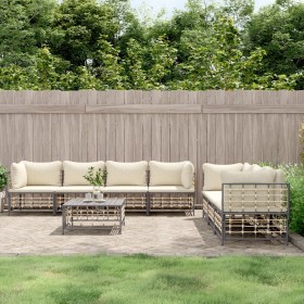 Gartenmöbel-Set 8-teilig und anthrazitfarbene PE-Rattan-Kissen von vidaXL, Outdoor-Sofas - Ref: Foro24-3186706, Preis: 644,22...