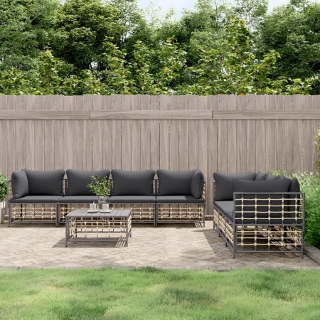 Gartenmöbel-Set 8-teilig und anthrazitfarbene PE-Rattan-Kissen von vidaXL, Outdoor-Sofas - Ref: Foro24-3186707, Preis: 636,65...