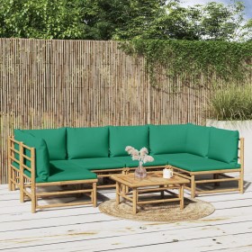 7-piece bamboo garden furniture set with green cushions by vidaXL, Garden sets - Ref: Foro24-3155166, Price: 536,13 €, Discou...