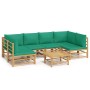 7-piece bamboo garden furniture set with green cushions by vidaXL, Garden sets - Ref: Foro24-3155166, Price: 534,99 €, Discou...