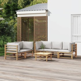 6-piece bamboo garden furniture set with light gray cushions by vidaXL, Garden sets - Ref: Foro24-3155090, Price: 501,99 €, D...