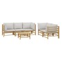 6-piece bamboo garden furniture set with light gray cushions by vidaXL, Garden sets - Ref: Foro24-3155090, Price: 534,97 €, D...