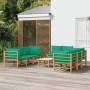 9-teiliges Gartenmöbel-Set aus Bambus mit grünen Kissen von vidaXL, Gartensets - Ref: Foro24-3155155, Preis: 725,87 €, Rabatt: %