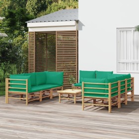 9-teiliges Gartenmöbel-Set aus Bambus mit grünen Kissen von vidaXL, Gartensets - Ref: Foro24-3155155, Preis: 726,99 €, Rabatt: %