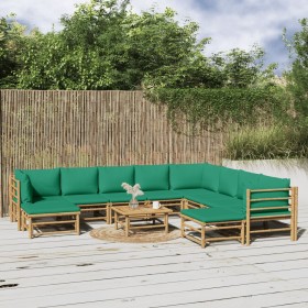 11-teiliges Gartenmöbelset aus Bambus mit grünen Kissen von vidaXL, Gartensets - Ref: Foro24-3155161, Preis: 849,99 €, Rabatt: %