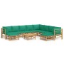 11-piece bamboo garden furniture set with green cushions by vidaXL, Garden sets - Ref: Foro24-3155161, Price: 845,97 €, Disco...